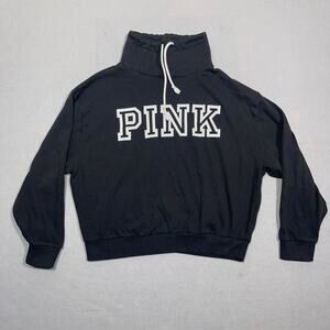 PINK Victoria’s Secret Sweatshirt Women XS Black High Neck Pullover Cropped Logo